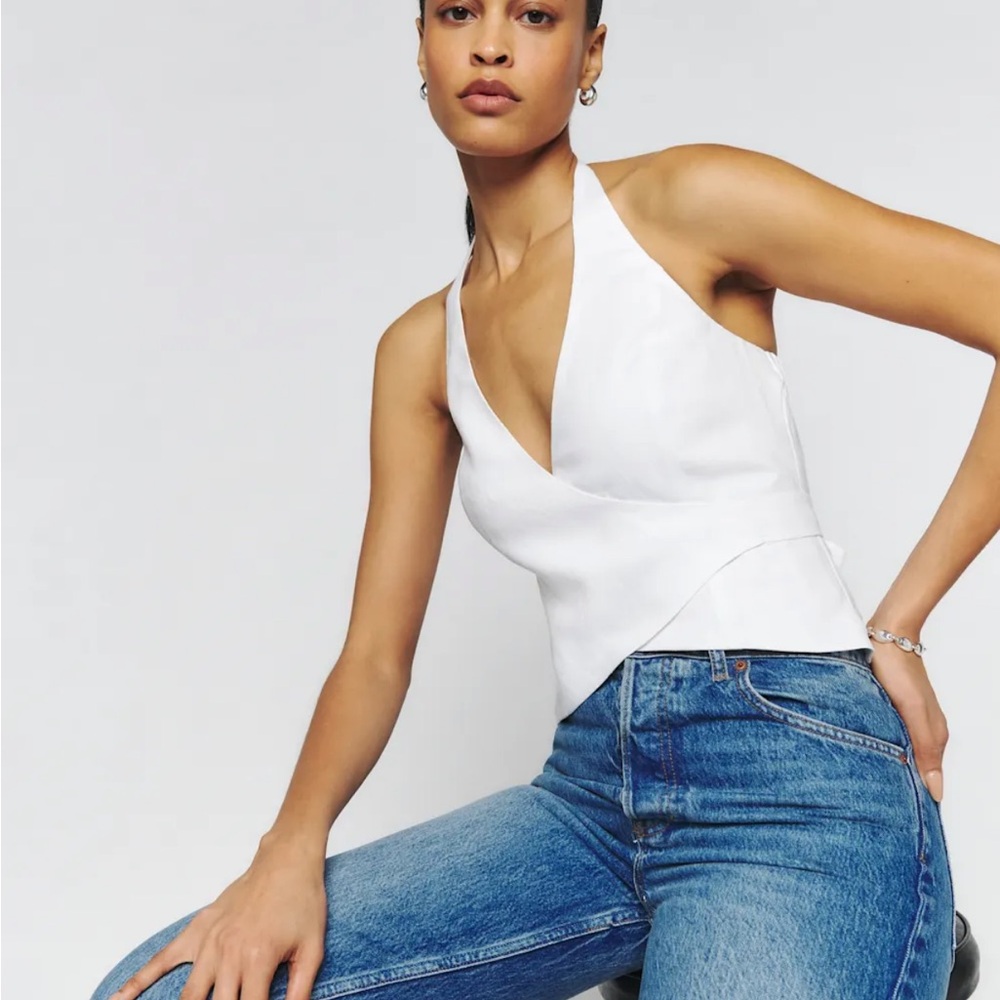 Reformation Raven Linen Top White - Size XS